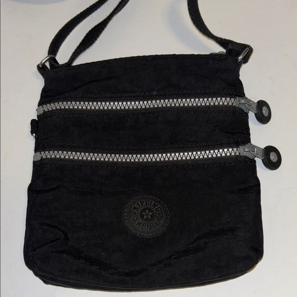 KIPLING BRAND KEIKO STYLE MINI BLACK NYLON DOUBLE ZIPPER CROSSBODY WITH STRAP